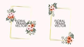 modelo de cartão de quadro floral com rótulo de flores para convite de casamento vetor