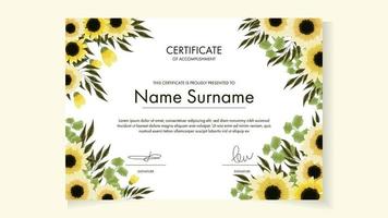 certificado floral de conclusão de cursos de atendimento de excelência vetor