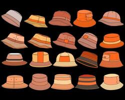 agrupar conjunto balde chapéu cor quadra vetor, conjunto balde chapéu dentro uma cheio cor estilo, formadores modelo contorno, vetor ilustração.