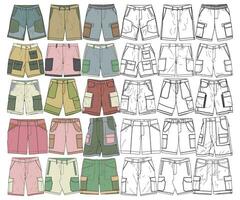 moderno curto calça coloração desenhando vetor, moderno curto calça dentro uma esboço estilo, Treinamento modelo vetor, vetor ilustração.
