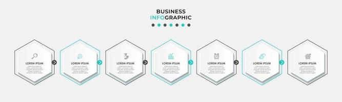 modelo de design de infográfico com ícones e 7 opções ou etapas vetor