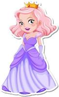 adesivo de princesa linda personagem de desenho animado vetor