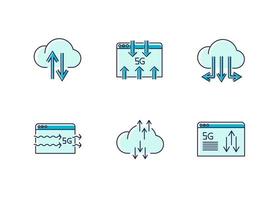 Conjunto de ícones de cores rgb de tecnologia sem fio 5g vetor