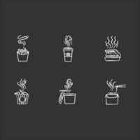 ícones brancos de giz de vapor de comida quente em fundo preto vetor