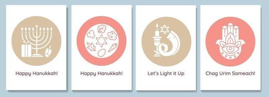 celebre os cartões comemorativos do evento de hanukkah com o conjunto de elementos de ícone de glifo vetor