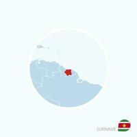 mapa ícone do suriname. azul mapa do sul América com em destaque suriname dentro vermelho cor. vetor