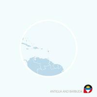 mapa ícone do Antígua e barbuda. azul mapa do caribe com em destaque Antígua e barbuda dentro vermelho cor. vetor