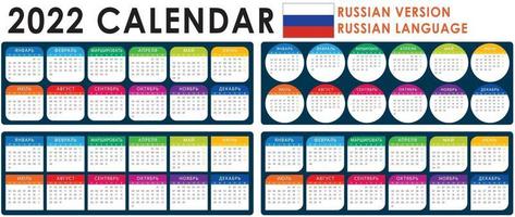 Vetor de calendário 2022, versão em russo