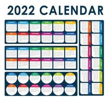 2022 calendário vetor inglês totalmente editável