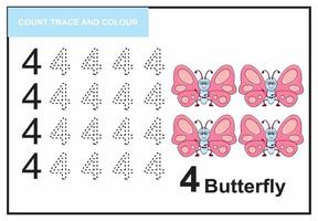 rastreamento de contagem e borboleta de cor número 4 vetor