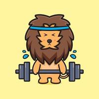 Ilustração do ícone dos desenhos animados de levantamento de peso bonito leão vetor