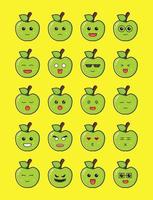 conjunto de ilustração do ícone do emoticon de maçã fofa vetor