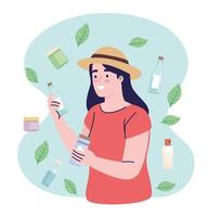 mulher e produtos cosméticos vetor