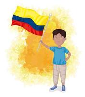 menino colombiano acenando bandeira vetor