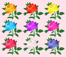 conjunto simples de rosas coloridas vetor