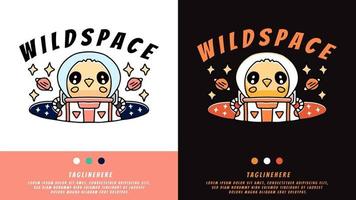 desenhos animados pintinhos astronauta no espaço. design gráfico para camiseta vetor