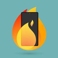 explosão de smartphone com fogo ardente. ilustração vetorial vetor