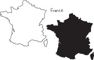 contorno e mapa da silhueta da França - vetor