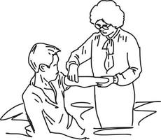 médica verificando um paciente do sexo masculino com deficiência. médico vetor