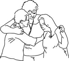 três pessoas se abraçando para se confortar - vetor
