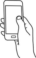 mão direita segurando smartphone com espaço em branco - vetor