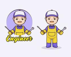desenho de personagens de mascote de engenheiro fofo vetor