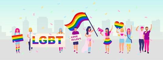 Ilustração em vetor plana protesto de proteção de direitos da comunidade LGBT