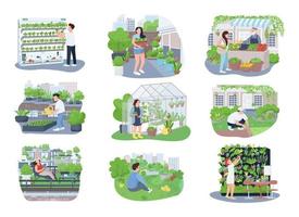 conjunto de banners web de vetor 2d de jardinagem urbana