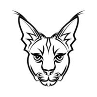 arte de linha em preto e branco da cabeça de gato selvagem. vetor