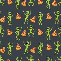 alienígenas dançando engraçado, pizza, desatado padronizar. vetor ilustração