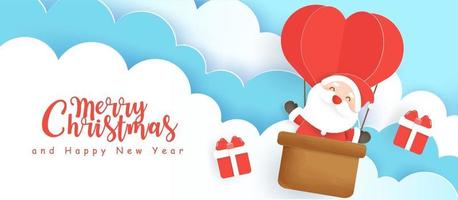 banner de Natal e feliz ano novo com lindo Papai Noel, um balão de ar. vetor