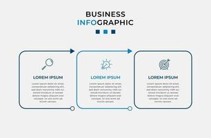 infográfico design modelo de negócios com ícones e 3 opções ou etapas vetor