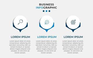 infográfico design modelo de negócios com ícones e 3 opções ou etapas vetor