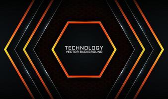 Fundo de tecnologia 3d preto abstrato com efeito de luz laranja vetor