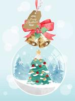 desenho bonito decorado a árvore de Natal com uma ilustração de bola de neve vetor