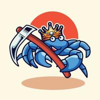 o logotipo dos mascotes da ilustração do caranguejo rei com machados vetor