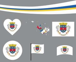 Ilustração do vetor de ícones de coração e fita do mapa da bandeira de São Bartolomeu