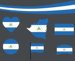 Bandeira da Nicarágua mapa fita e ícones de coração ilustração vetorial resumo vetor