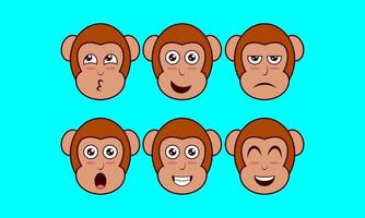 ilustração em vetor de expressão de rosto de macaco, animal fofo, ícone de animal de estimação
