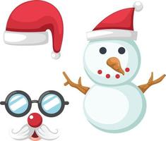 Natal conjunto chapéu de Papai Noel vermelho, boneco de neve, óculos e bigode vetor