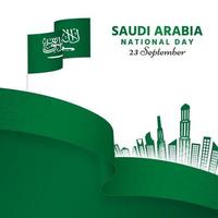 dia nacional da Arábia Saudita verde com fitas cobertas de edifícios vetor