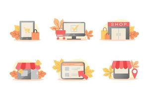 outono conjunto de ícones vetoriais para lojas online e offline vetor