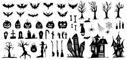 conjunto de silhuetas de vetor de estilo de doodle de halloween.