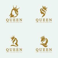 lindo face rainha ícone logotipo.para rainha logo.beleza mulher cabelo salão dourado logotipo. Cosmético, pele Cuidado o negócio logotipo vetor