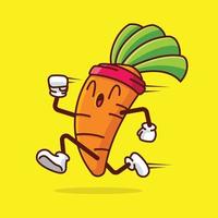 desenho animado fofa cenoura vegetal usando bandana e treino de corrida vetor