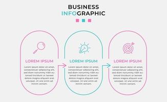 infográfico design modelo de negócios com ícones e 3 opções ou etapas vetor