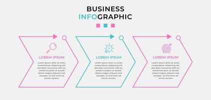 infográfico design modelo de negócios com ícones e 3 opções ou etapas vetor