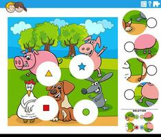 Combine peças jogos com desenho animado Fazenda animais vetor