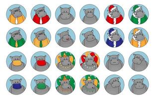 conjunto de emoções fofas e situações de hipopótamo vetor