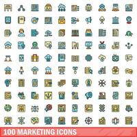 100 marketing ícones definir, cor linha estilo vetor